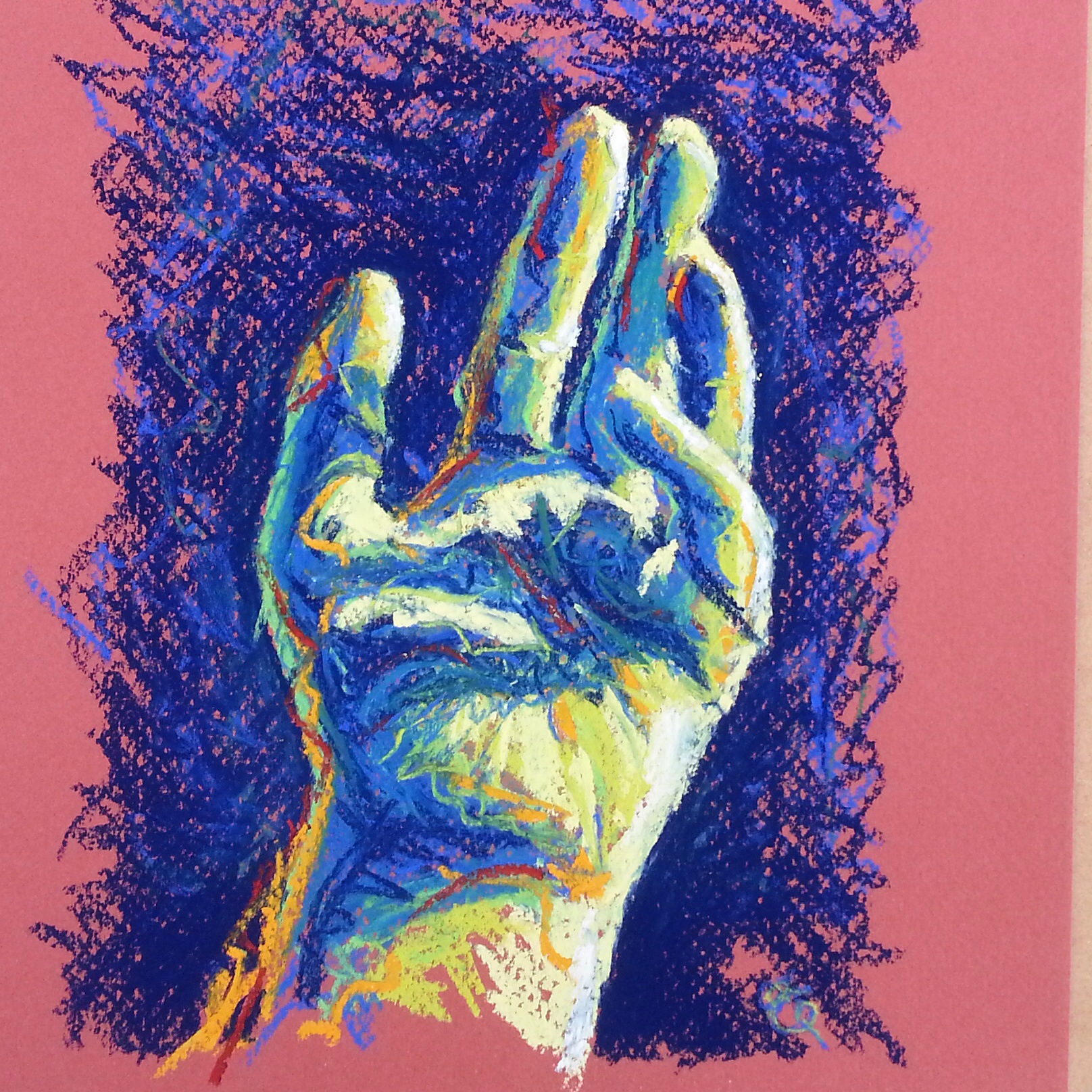 The artist's hand in pastel